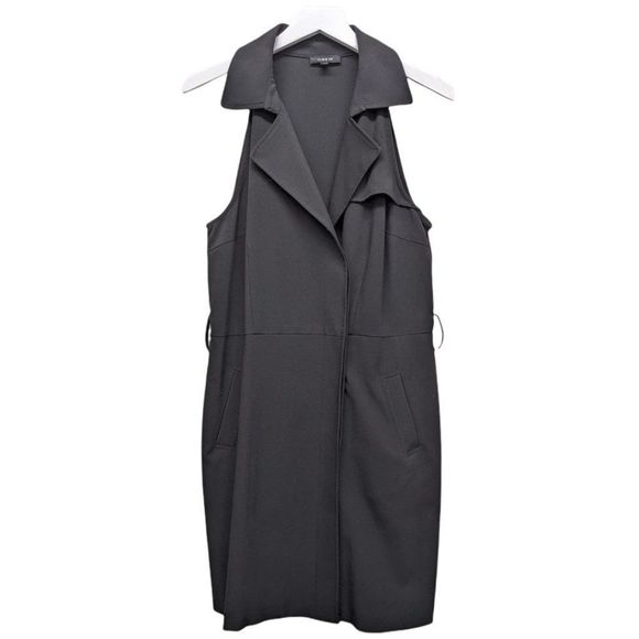 DREW Women's Black Long Line V Neck Sleeveless Buttoned Front Wrap Dress Size L - Picture 1 of 8